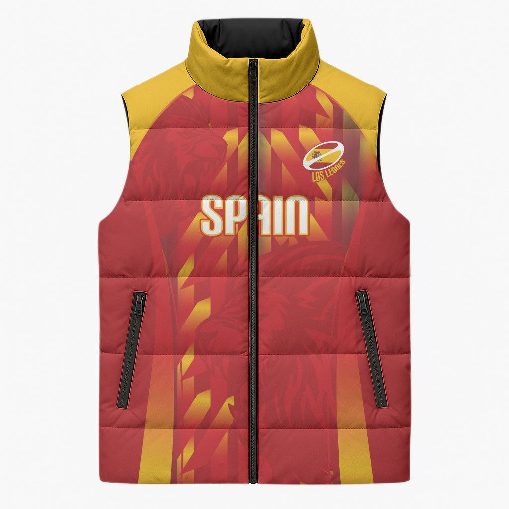 Custom Spain Rugby 2026 Sleeveless Puffer Jacket Vamos Los Leones Red Version