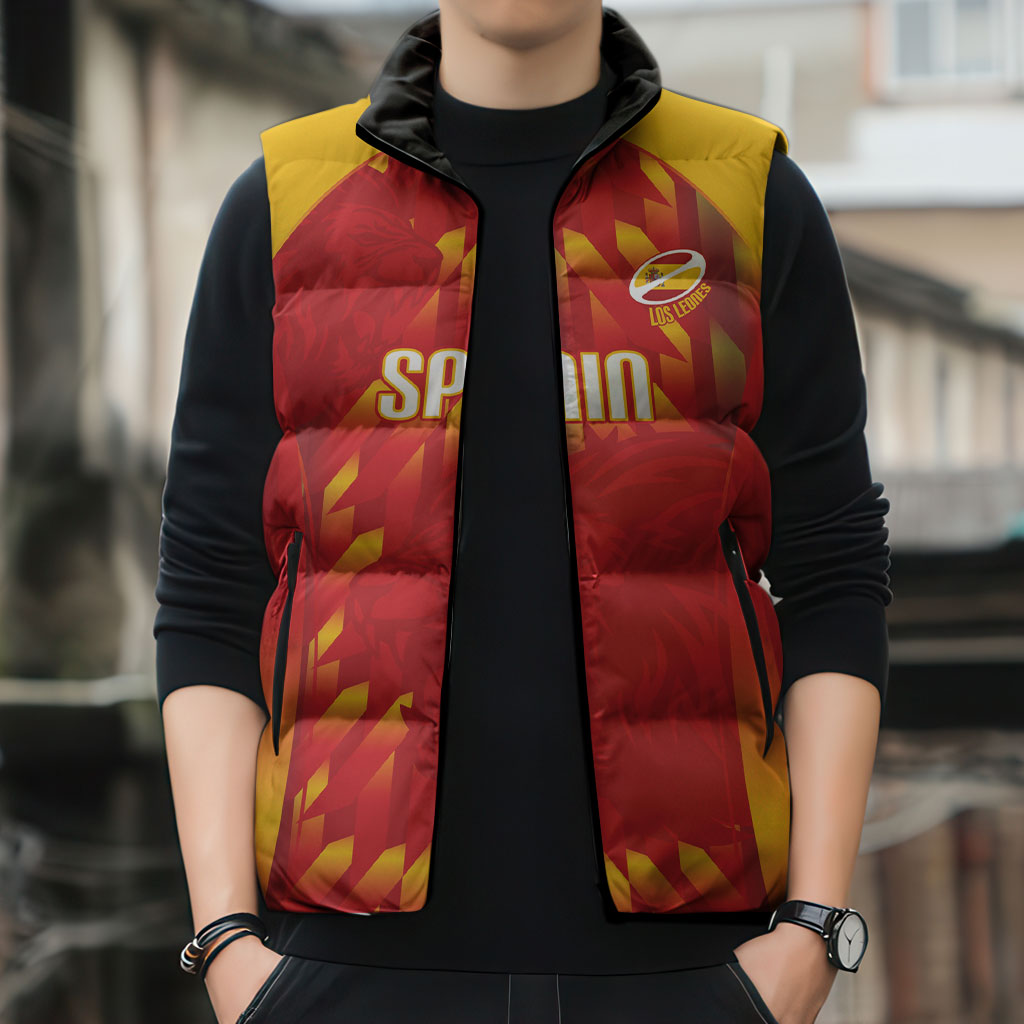 Custom Spain Rugby 2026 Sleeveless Puffer Jacket Vamos Los Leones Red Version