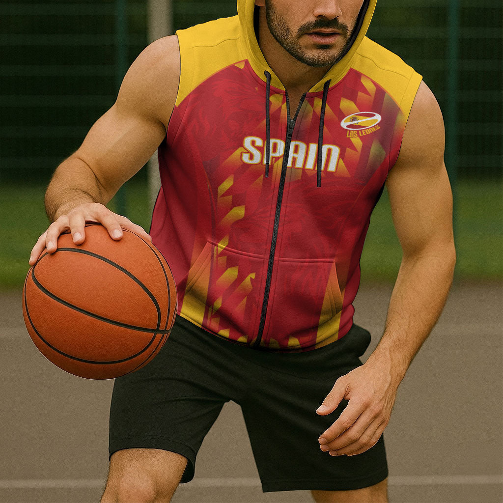 Custom Spain Rugby 2026 Sleeveless Zip Hoodie Vamos Los Leones Red Version