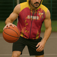 Custom Spain Rugby 2026 Sleeveless Zip Hoodie Vamos Los Leones Red Version