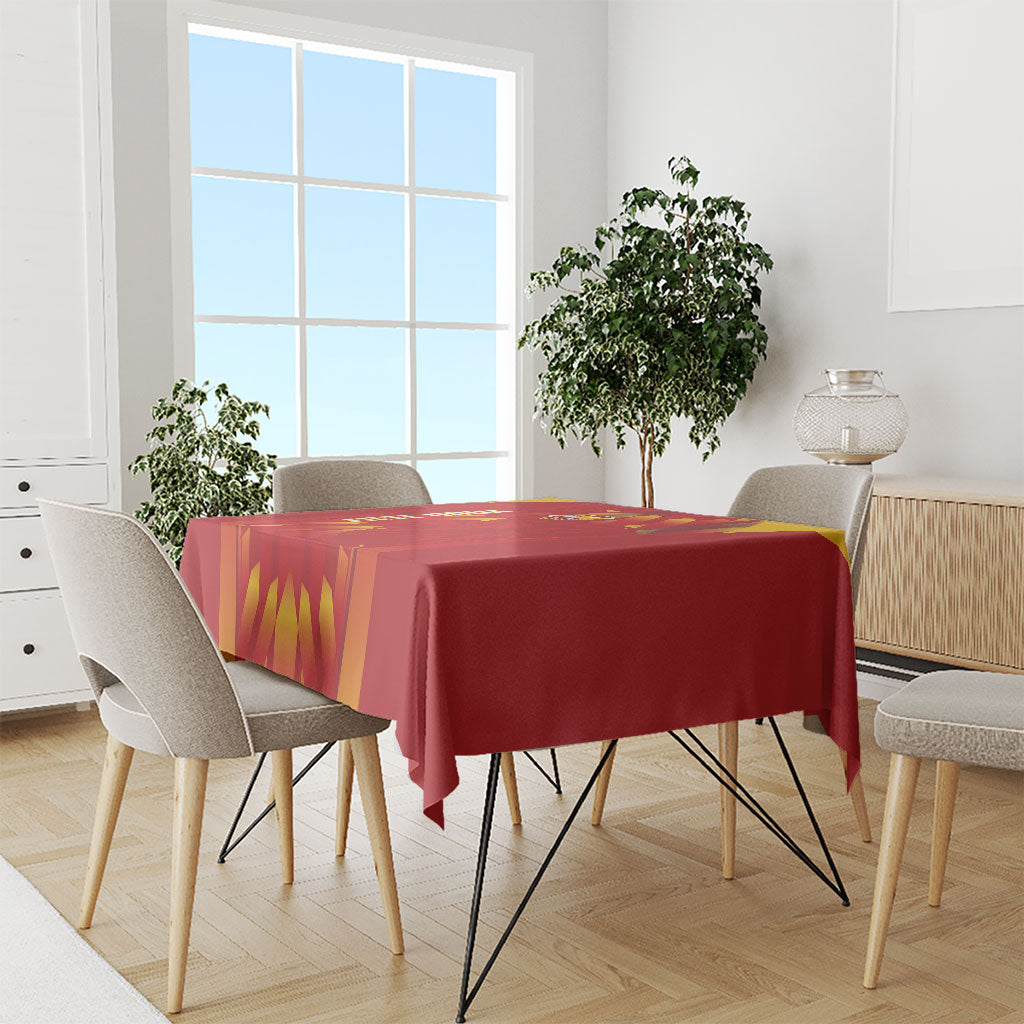 Custom Spain Rugby 2026 Tablecloth Vamos Los Leones Red Version