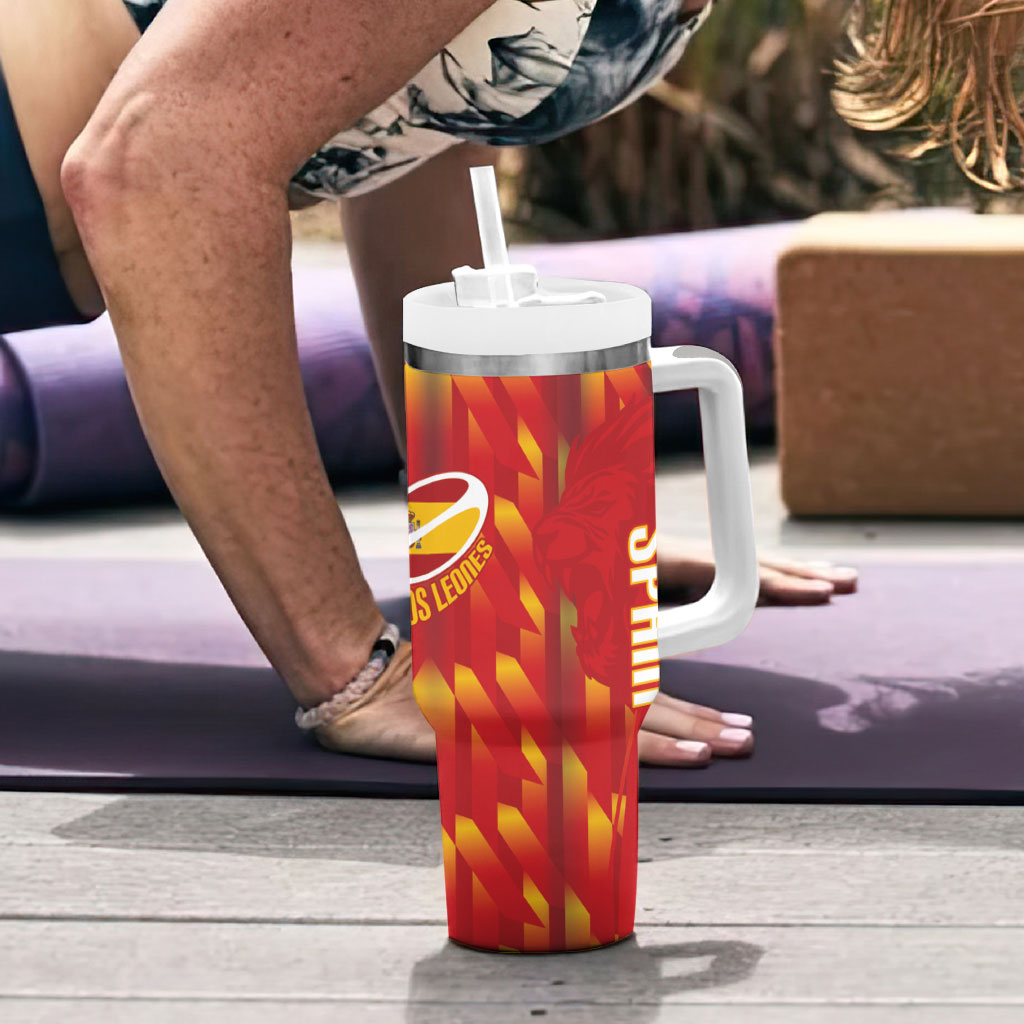 Custom Spain Rugby 2026 Tumbler With Handle Vamos Los Leones Red Version