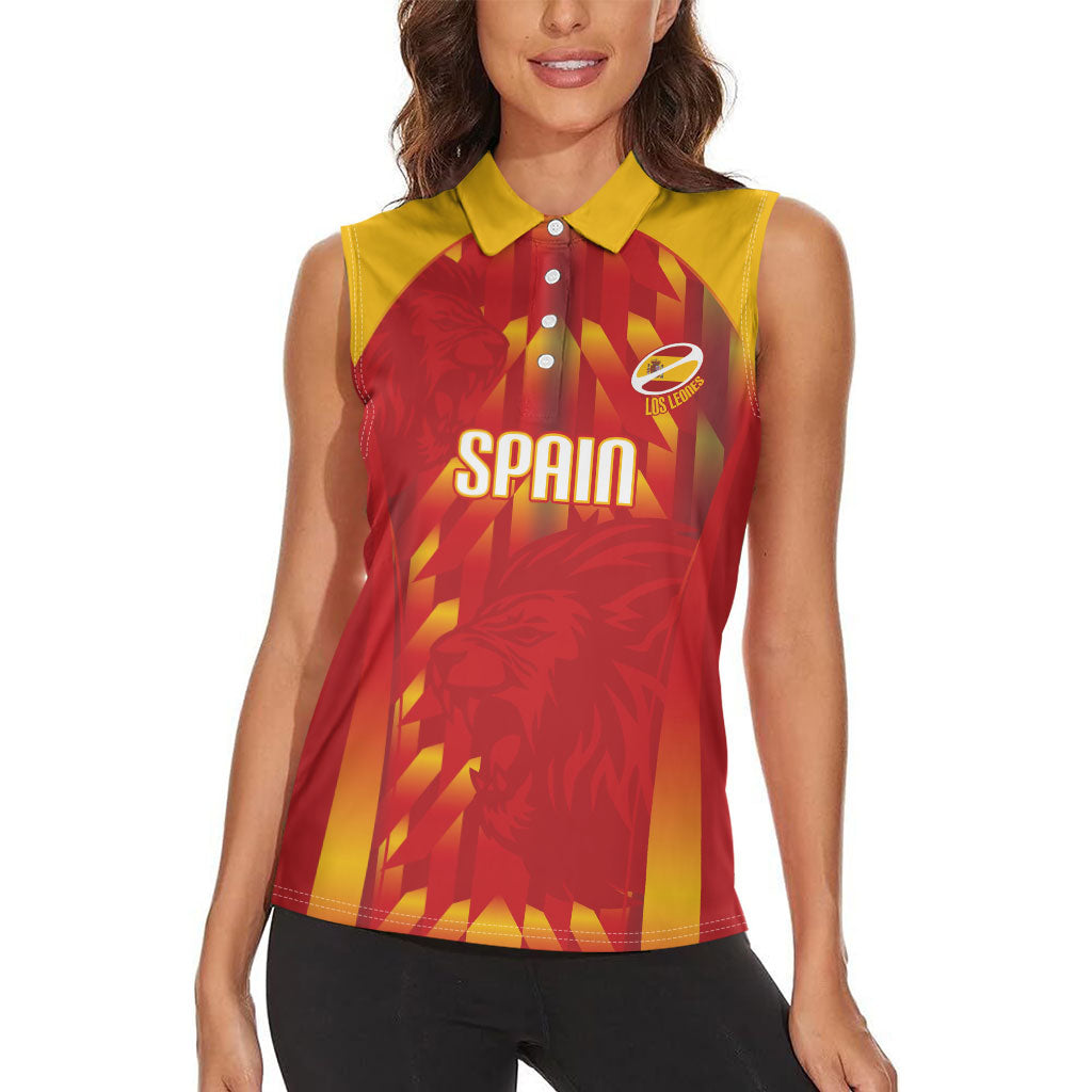 Custom Spain Rugby 2026 Women Sleeveless Polo Shirt Vamos Los Leones Red Version