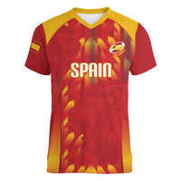 Custom Spain Rugby 2026 Women V-Neck T-Shirt Vamos Los Leones Red Version