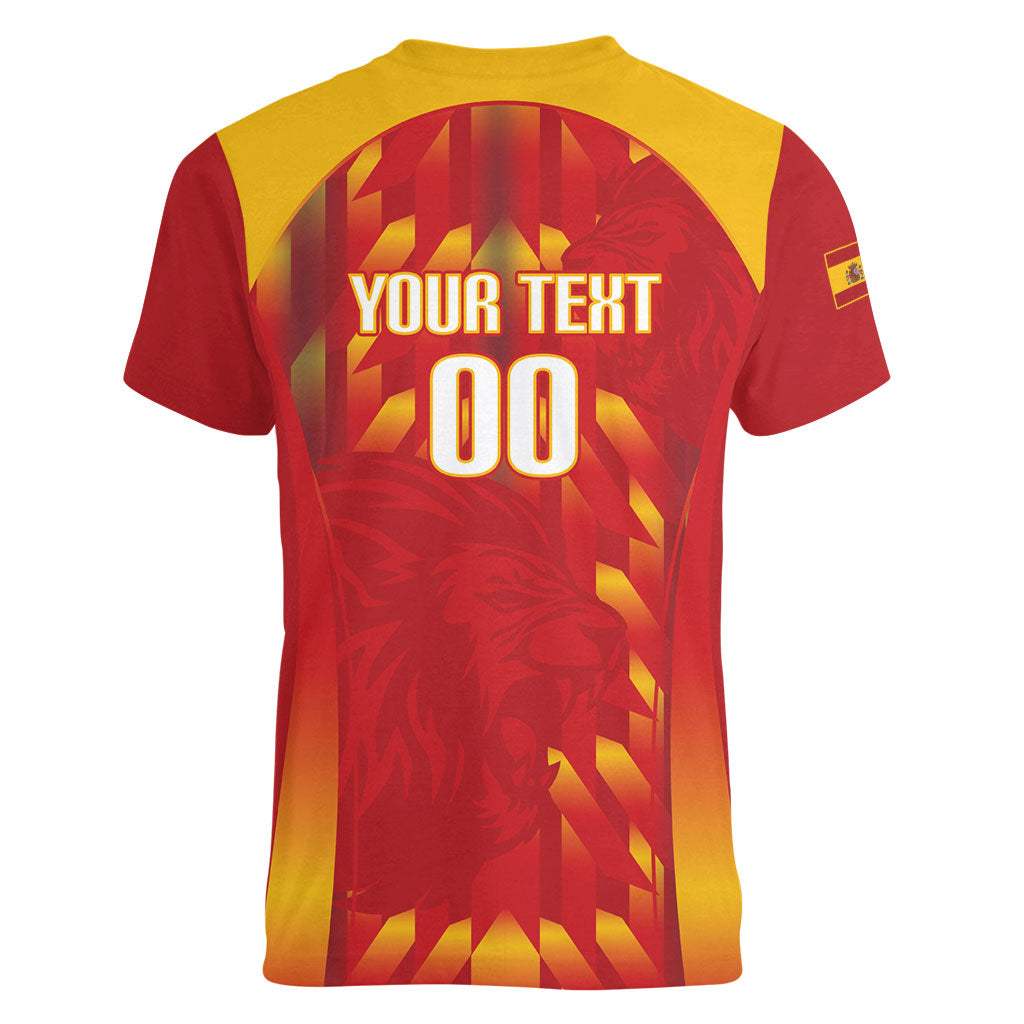 Custom Spain Rugby 2026 Women V-Neck T-Shirt Vamos Los Leones Red Version