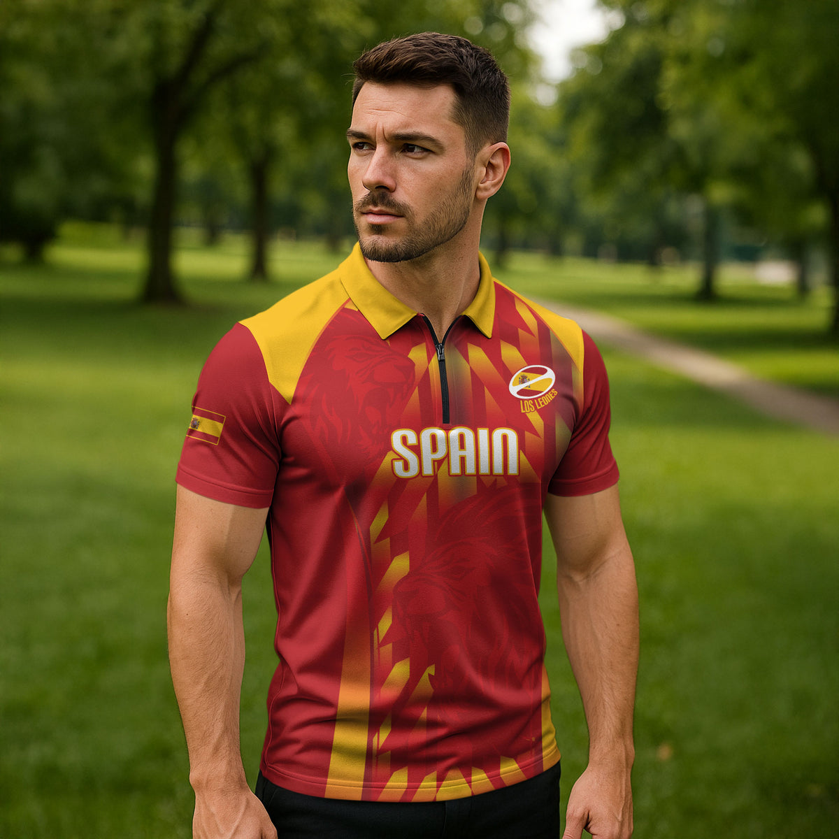 Custom Spain Rugby 2026 Zipper Polo Shirt Vamos Los Leones Red Version