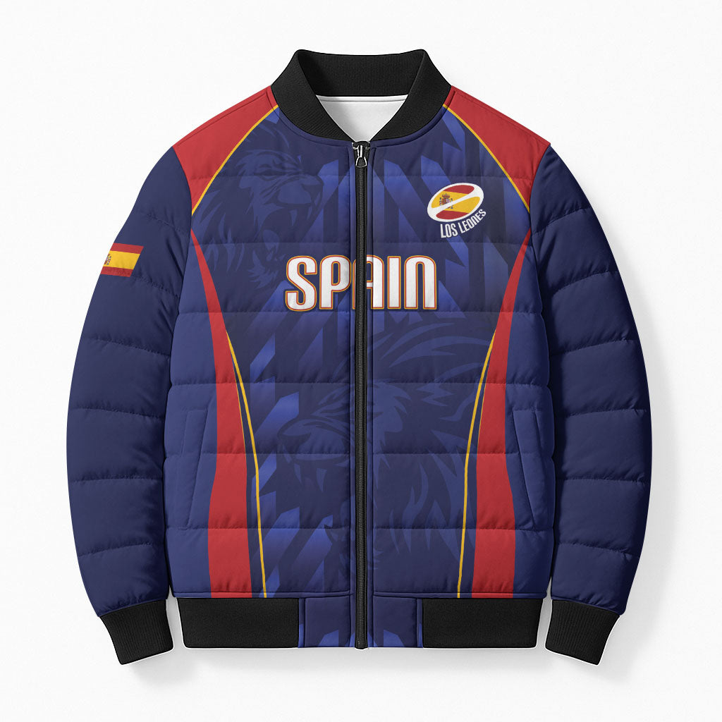 Custom Spain Rugby 2026 Bomber Puffer Jacket Vamos Los Leones Blue Version