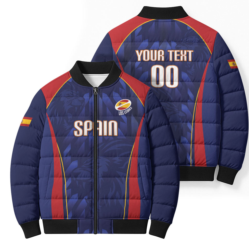 Custom Spain Rugby 2026 Bomber Puffer Jacket Vamos Los Leones Blue Version