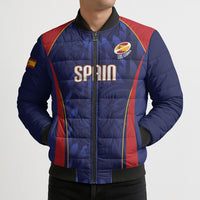 Custom Spain Rugby 2026 Bomber Puffer Jacket Vamos Los Leones Blue Version