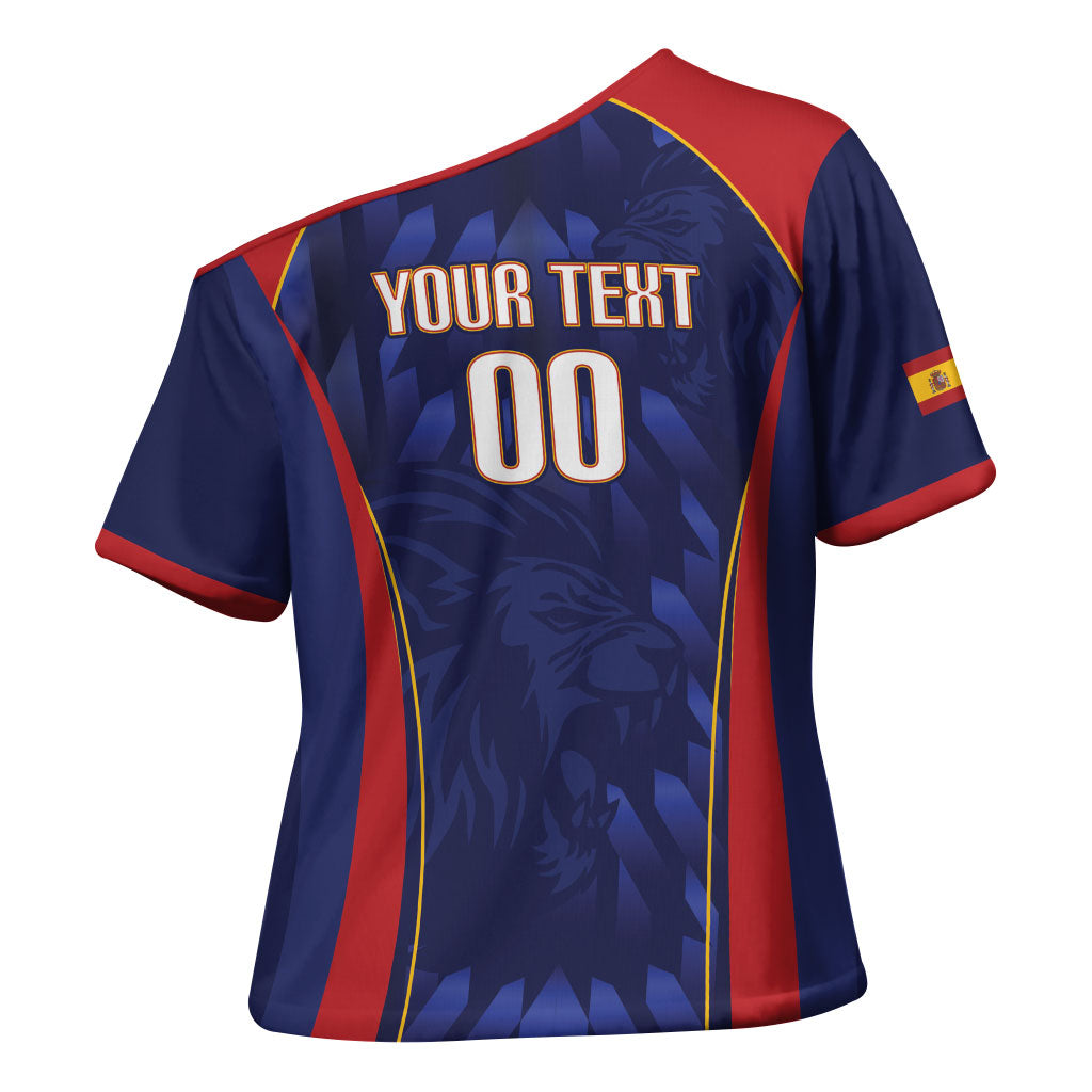 Custom Spain Rugby 2026 Cross Shoulder Shirt Vamos Los Leones Blue Version