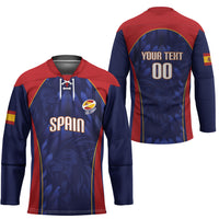 Custom Spain Rugby 2026 Hockey Jersey Vamos Los Leones Blue Version
