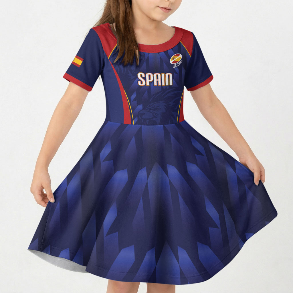 Custom Spain Rugby 2026 Kid Short Sleeve Dress Vamos Los Leones Blue Version