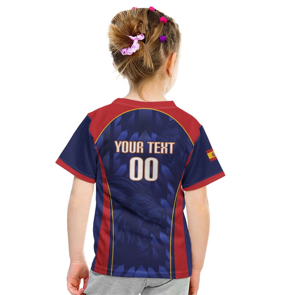 Custom Spain Rugby 2026 Kid T Shirt Vamos Los Leones Blue Version