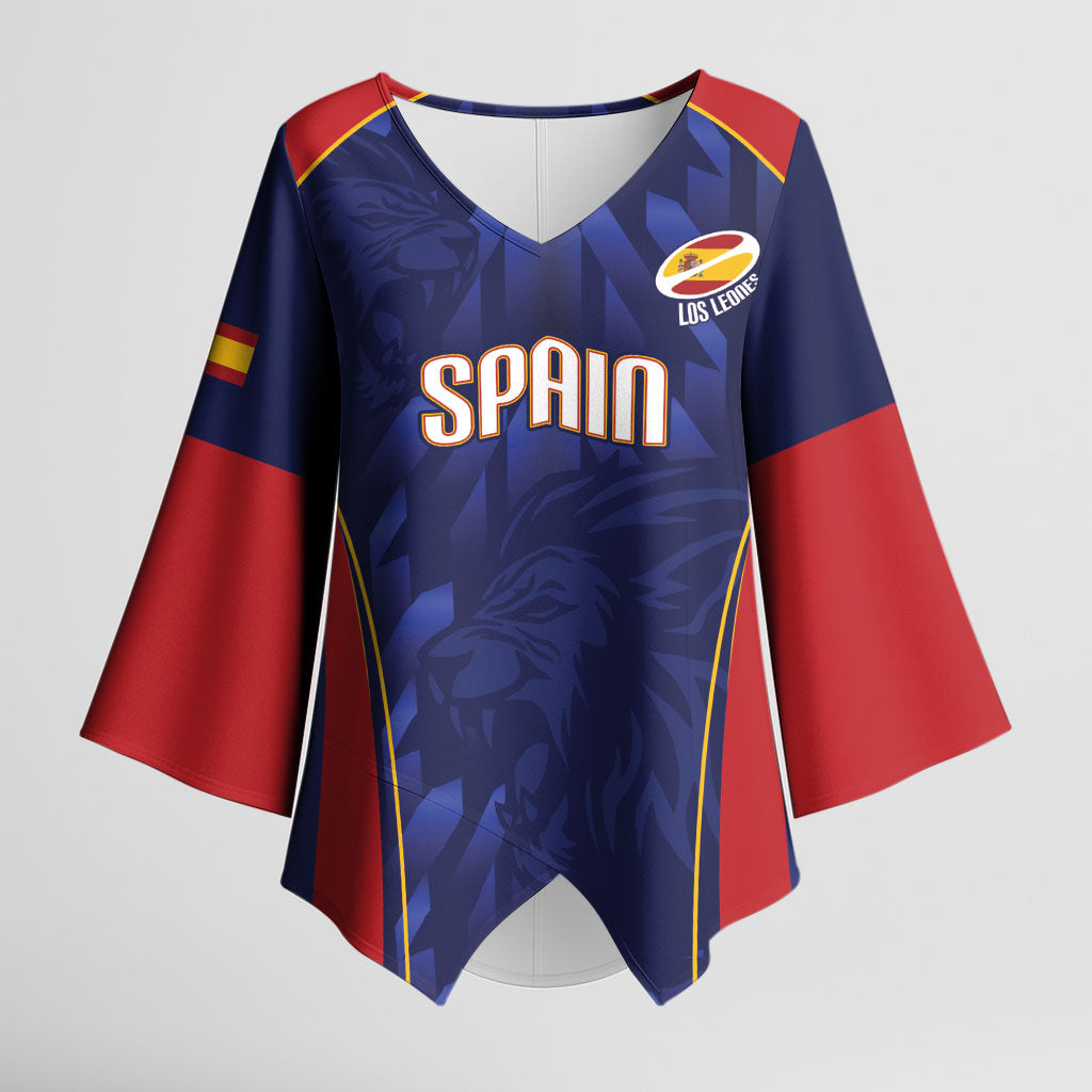 Custom Spain Rugby 2026 Kimono Sleeve Blouse Vamos Los Leones Blue Version