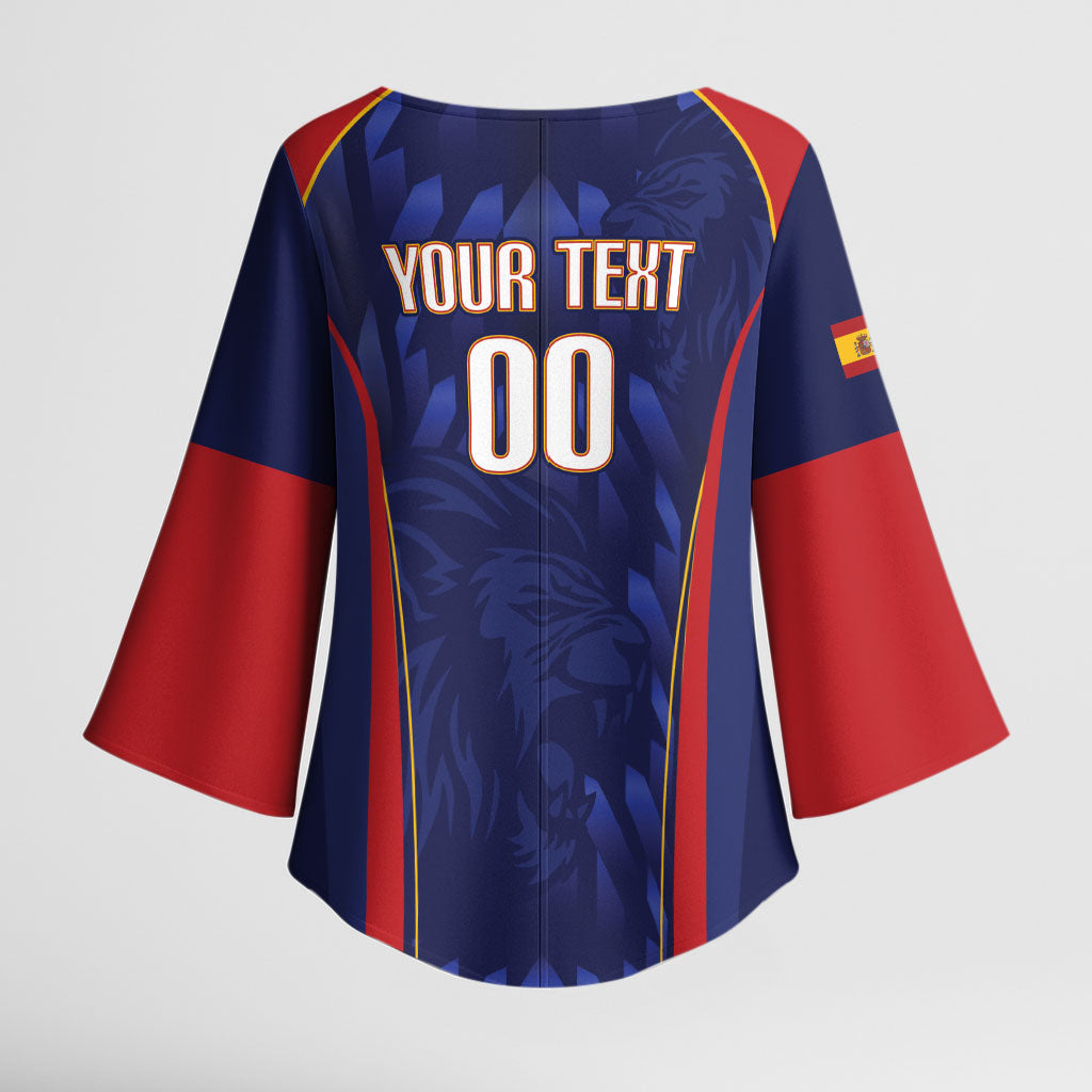 Custom Spain Rugby 2026 Kimono Sleeve Blouse Vamos Los Leones Blue Version