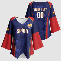 Custom Spain Rugby 2026 Kimono Sleeve Blouse Vamos Los Leones Blue Version
