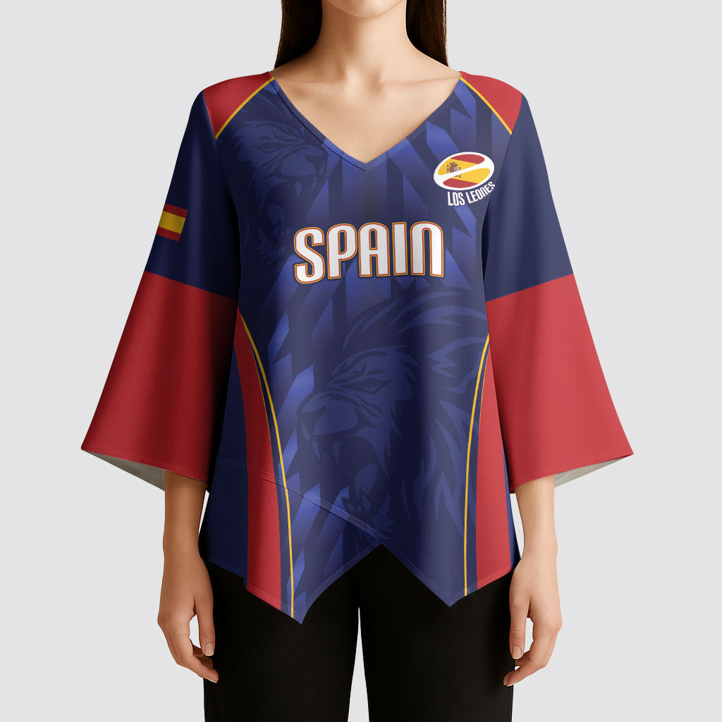 Custom Spain Rugby 2026 Kimono Sleeve Blouse Vamos Los Leones Blue Version