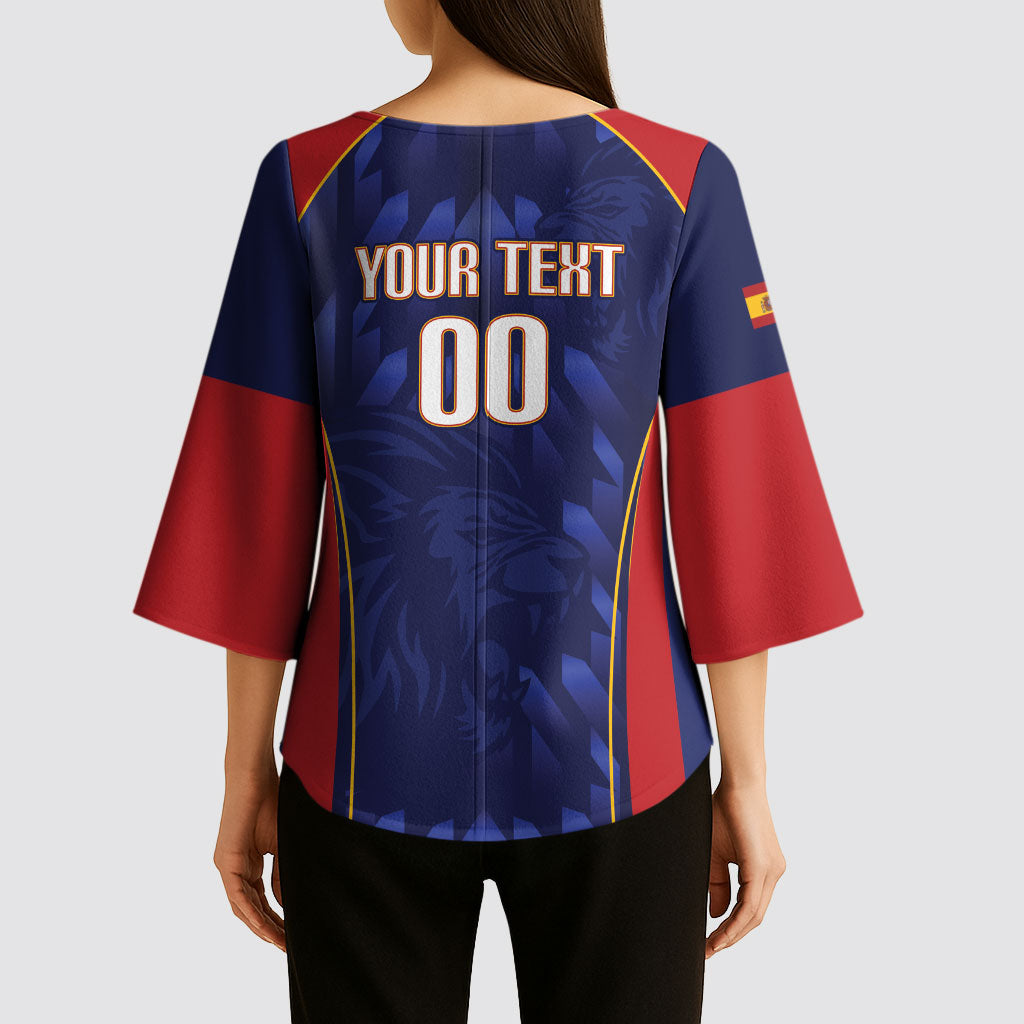 Custom Spain Rugby 2026 Kimono Sleeve Blouse Vamos Los Leones Blue Version