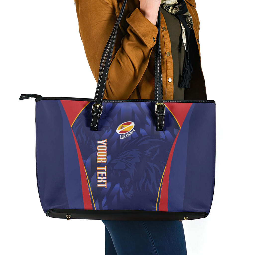 Custom Spain Rugby 2026 Leather Tote Bag Vamos Los Leones Blue Version