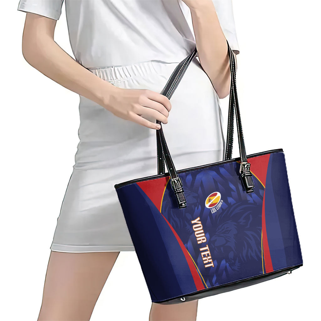 Custom Spain Rugby 2026 Leather Tote Bag Vamos Los Leones Blue Version