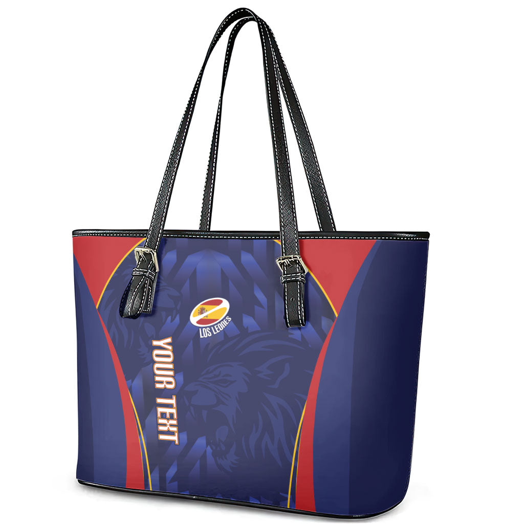 Custom Spain Rugby 2026 Leather Tote Bag Vamos Los Leones Blue Version