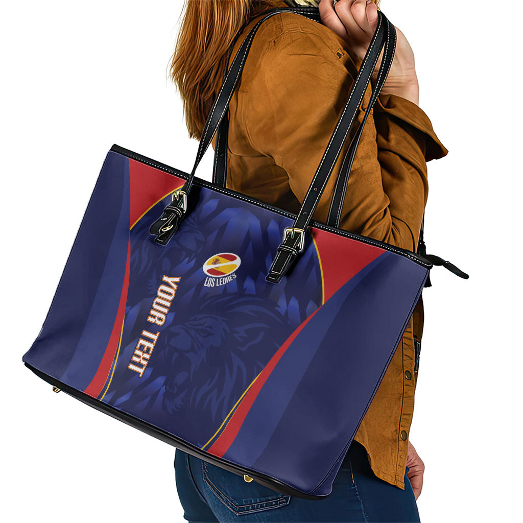 Custom Spain Rugby 2026 Leather Tote Bag Vamos Los Leones Blue Version