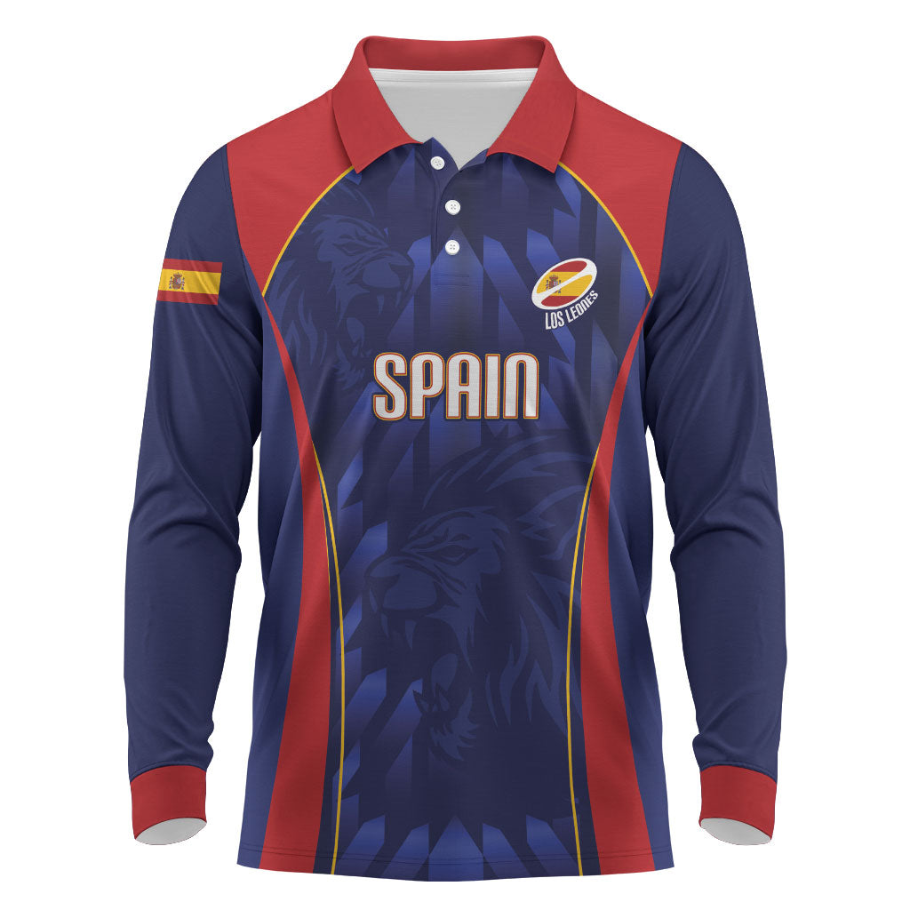 Custom Spain Rugby 2026 Long Sleeve Polo Shirt Vamos Los Leones Blue Version