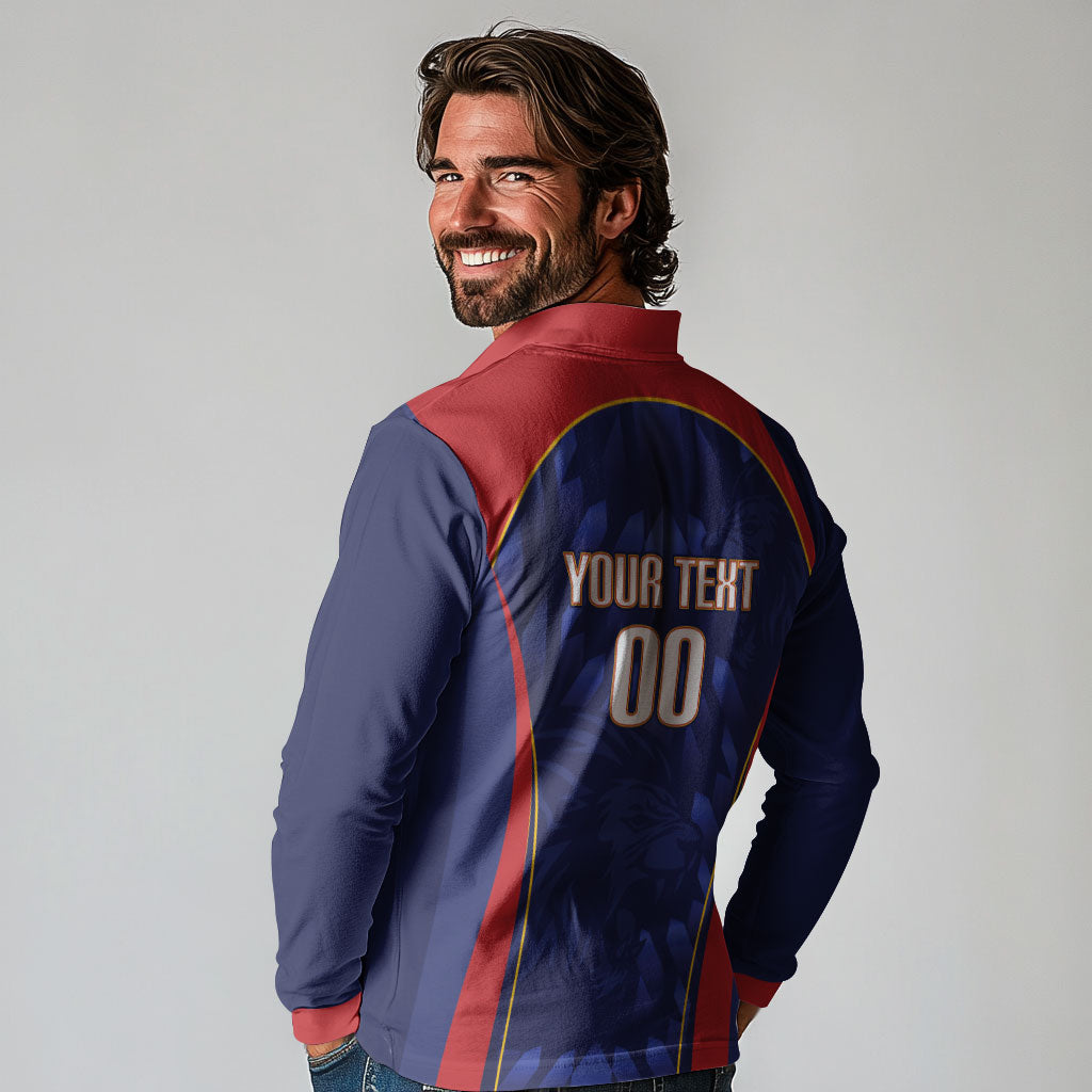 Custom Spain Rugby 2026 Long Sleeve Polo Shirt Vamos Los Leones Blue Version