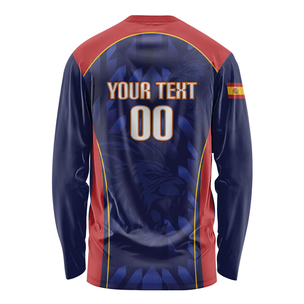 Custom Spain Rugby 2026 Long Sleeve Shirt Vamos Los Leones Blue Version