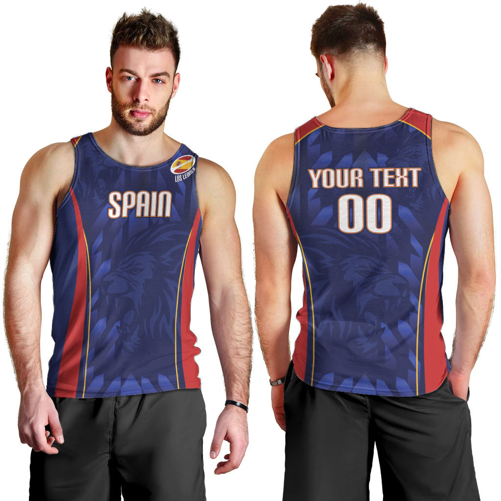 Custom Spain Rugby 2026 Men Tank Top Vamos Los Leones Blue Version