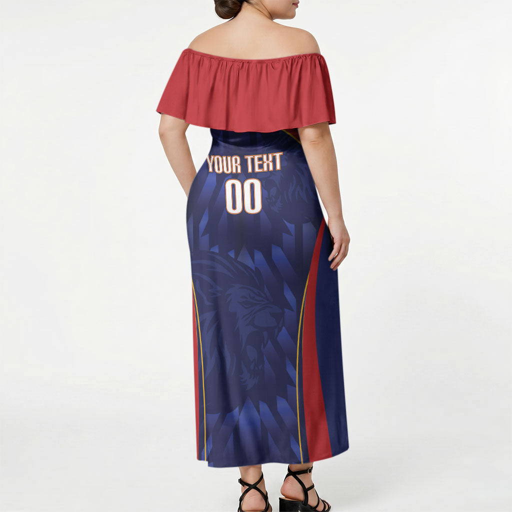 Custom Spain Rugby 2026 Off Shoulder Maxi Dress Vamos Los Leones Blue Version