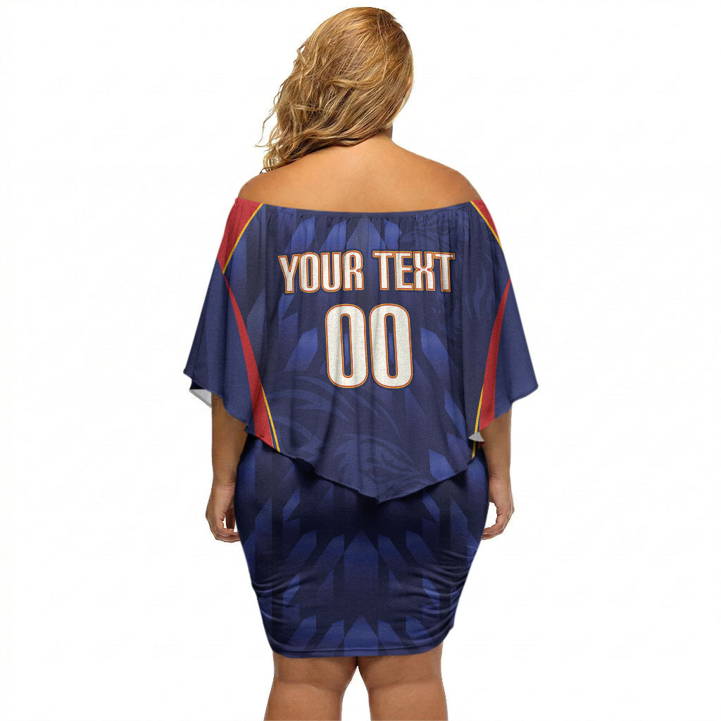 Custom Spain Rugby 2026 Off Shoulder Short Dress Vamos Los Leones Blue Version