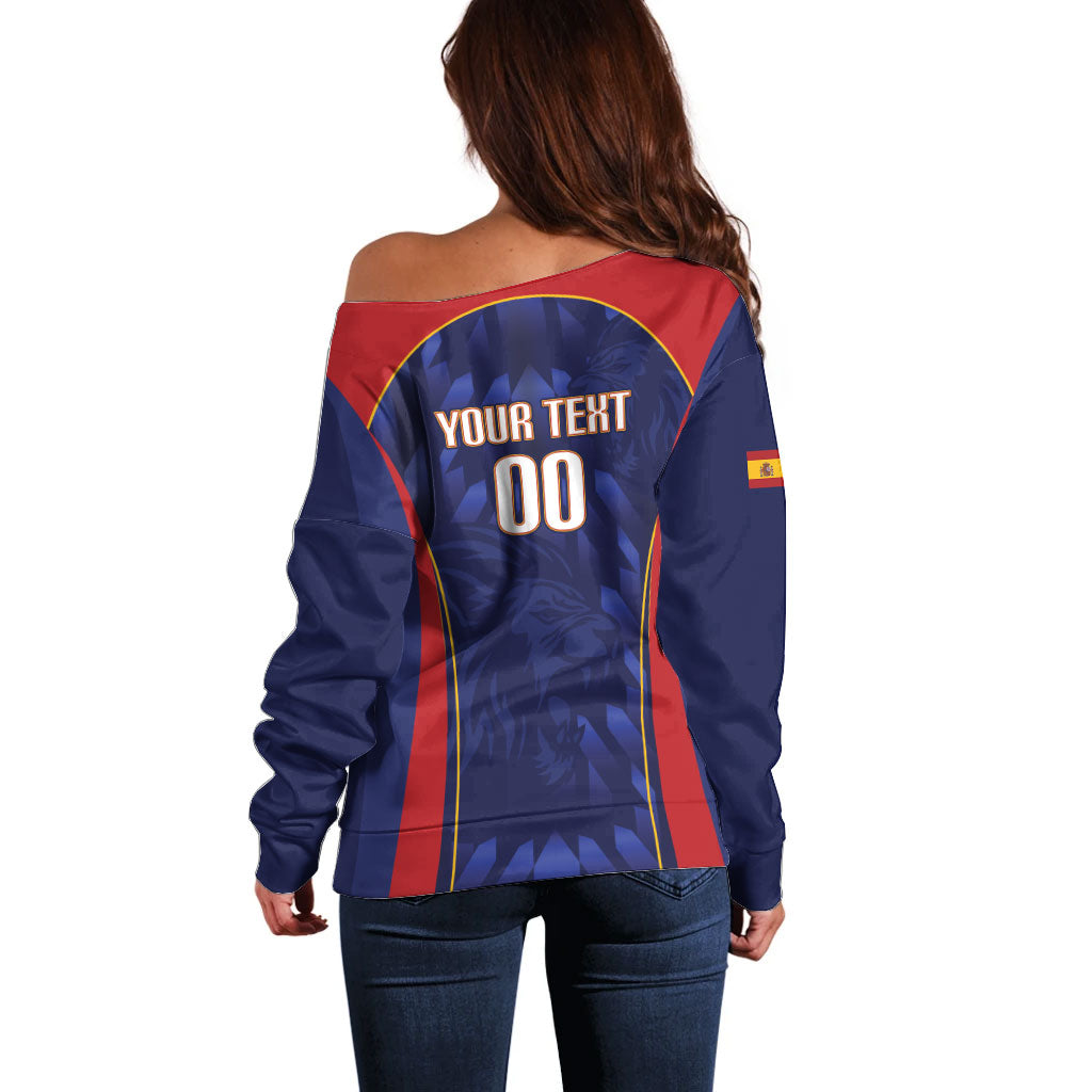 Custom Spain Rugby 2026 Off Shoulder Sweater Vamos Los Leones Blue Version