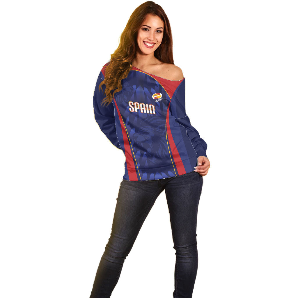 Custom Spain Rugby 2026 Off Shoulder Sweater Vamos Los Leones Blue Version