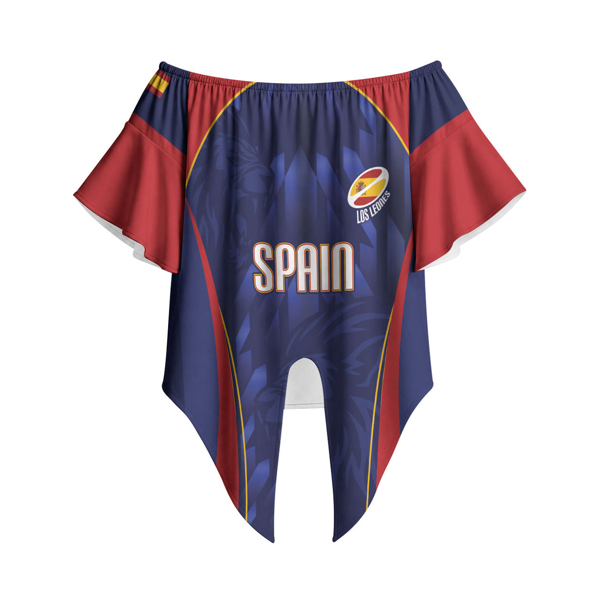 Custom Spain Rugby 2026 Off Shoulder Wrap Waist Top Vamos Los Leones Blue Version