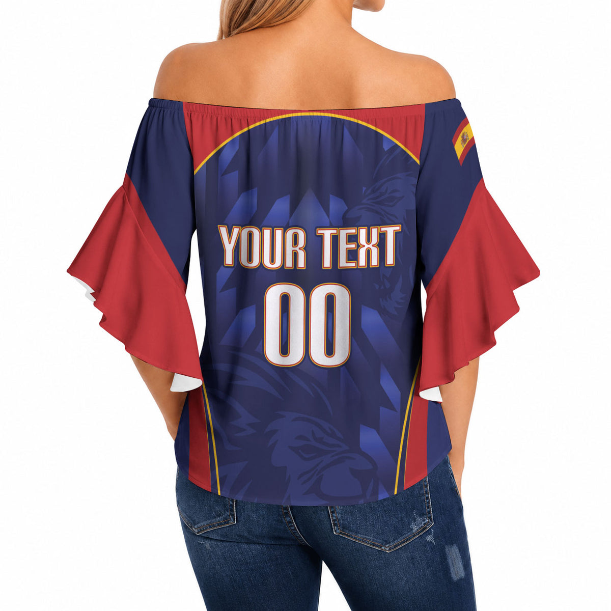 Custom Spain Rugby 2026 Off Shoulder Wrap Waist Top Vamos Los Leones Blue Version