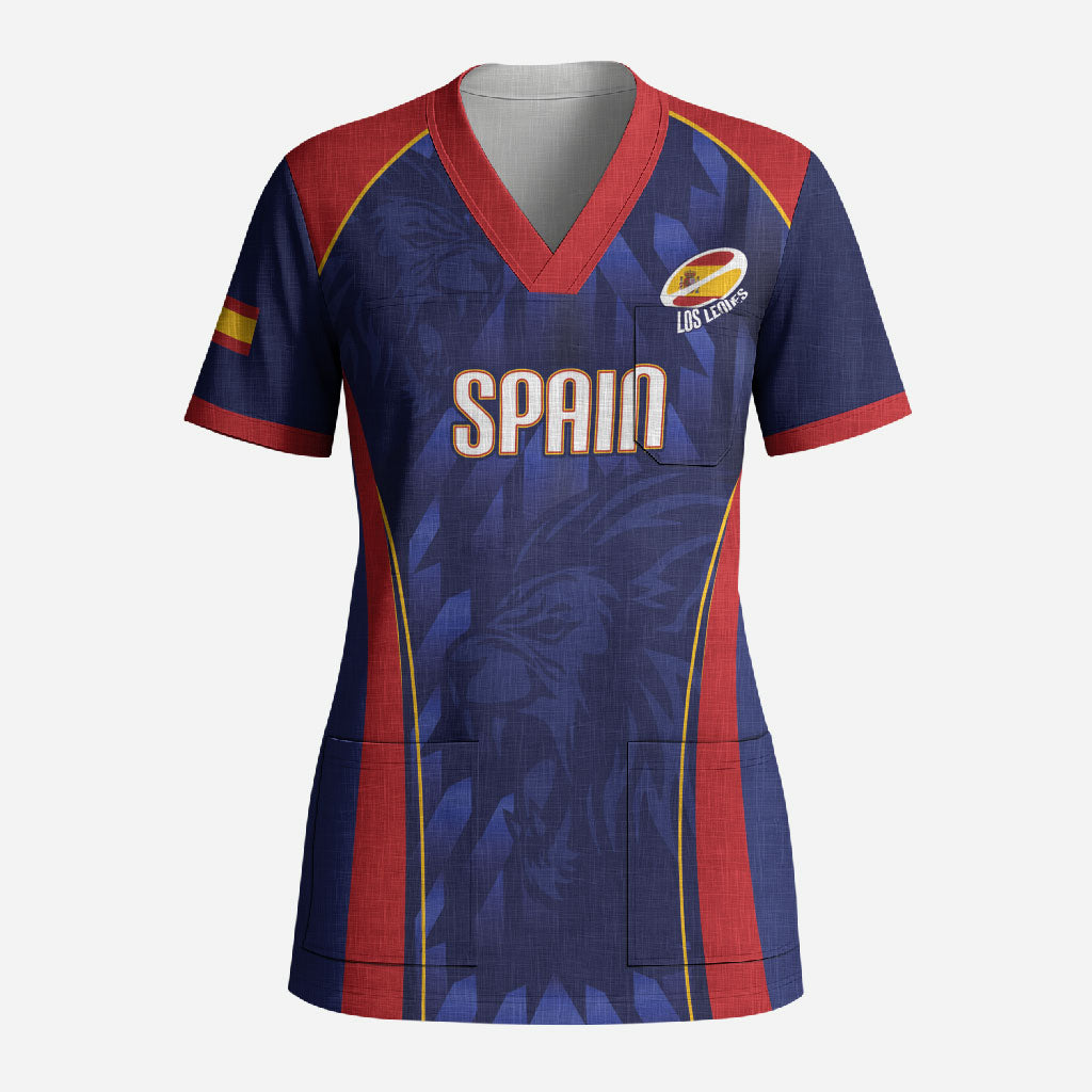 Custom Spain Rugby 2026 Scrub Top Vamos Los Leones Blue Version