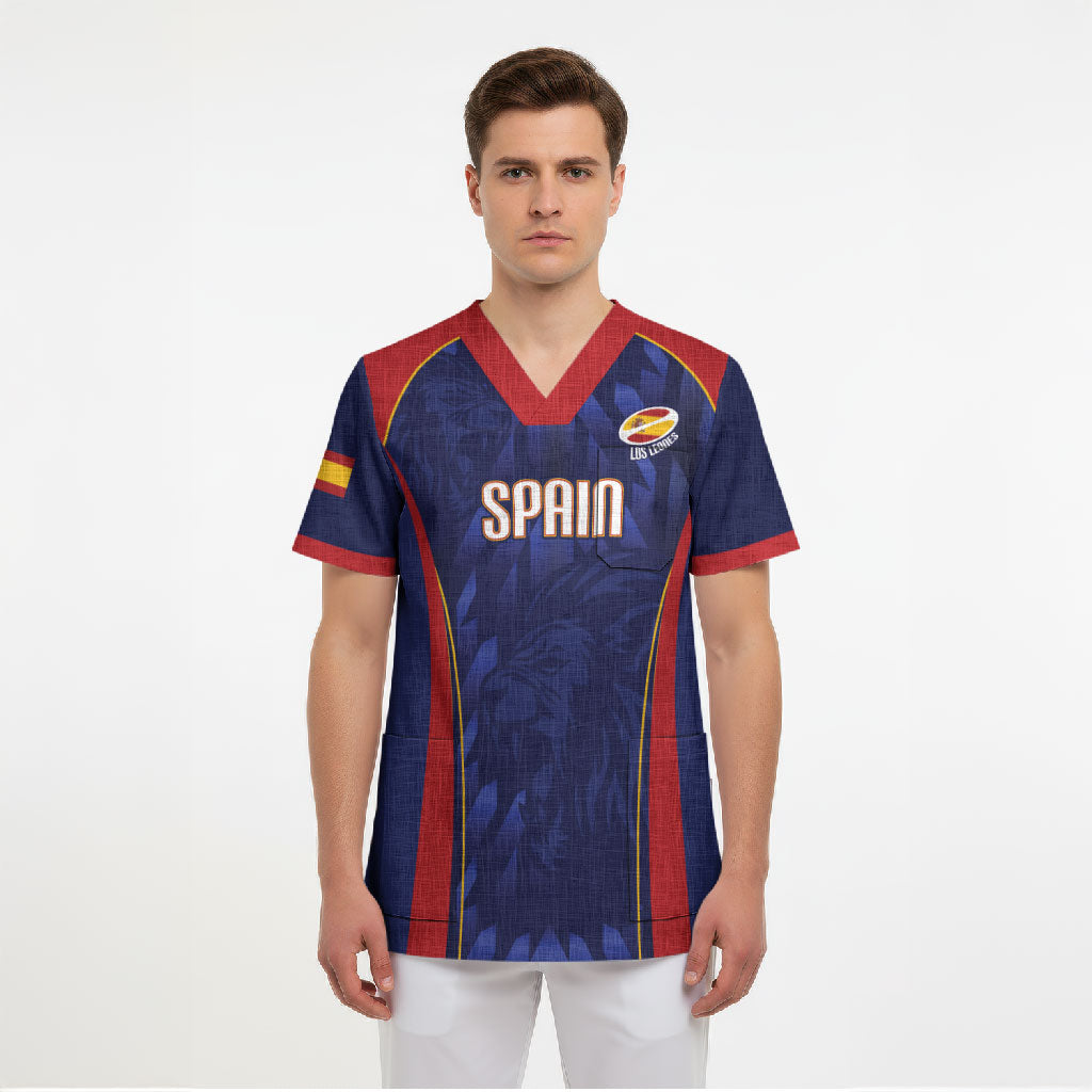 Custom Spain Rugby 2026 Scrub Top Vamos Los Leones Blue Version