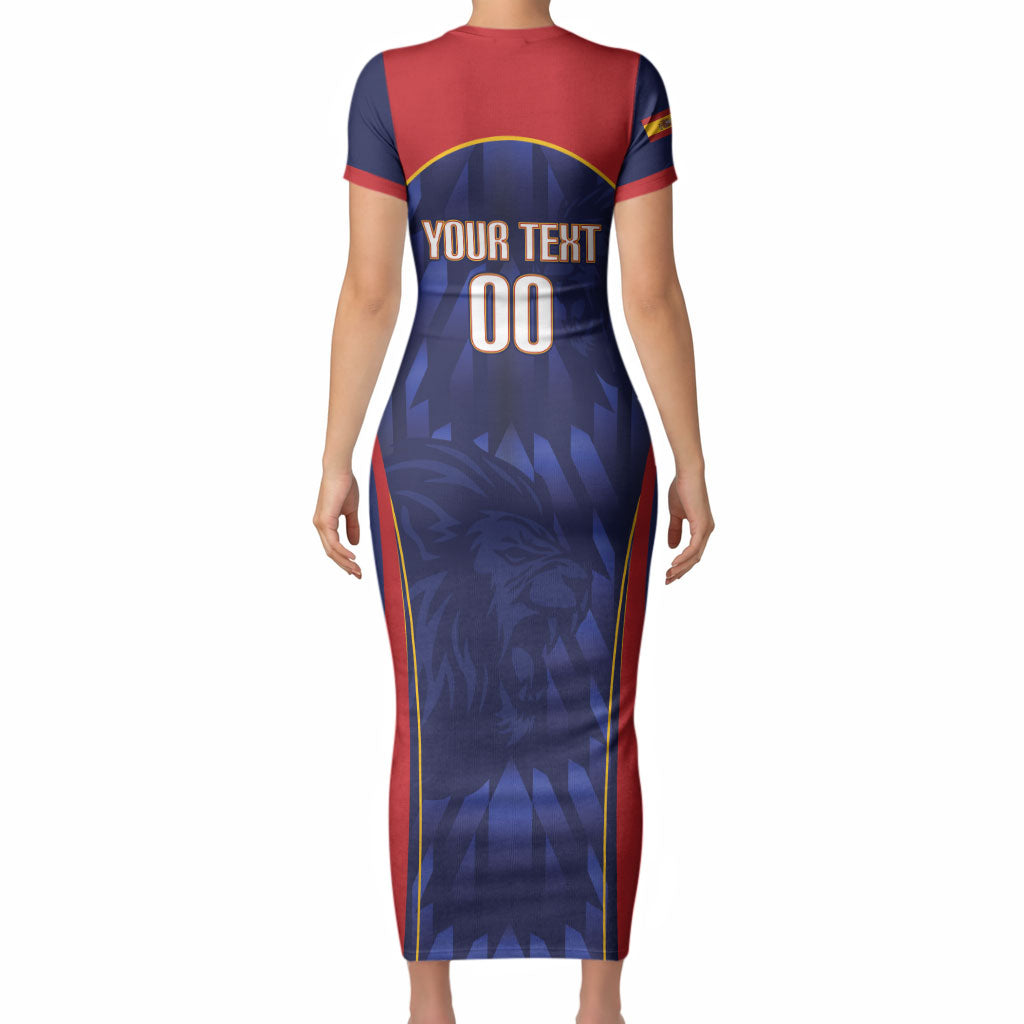 Custom Spain Rugby 2026 Short Sleeve Bodycon Dress Vamos Los Leones Blue Version