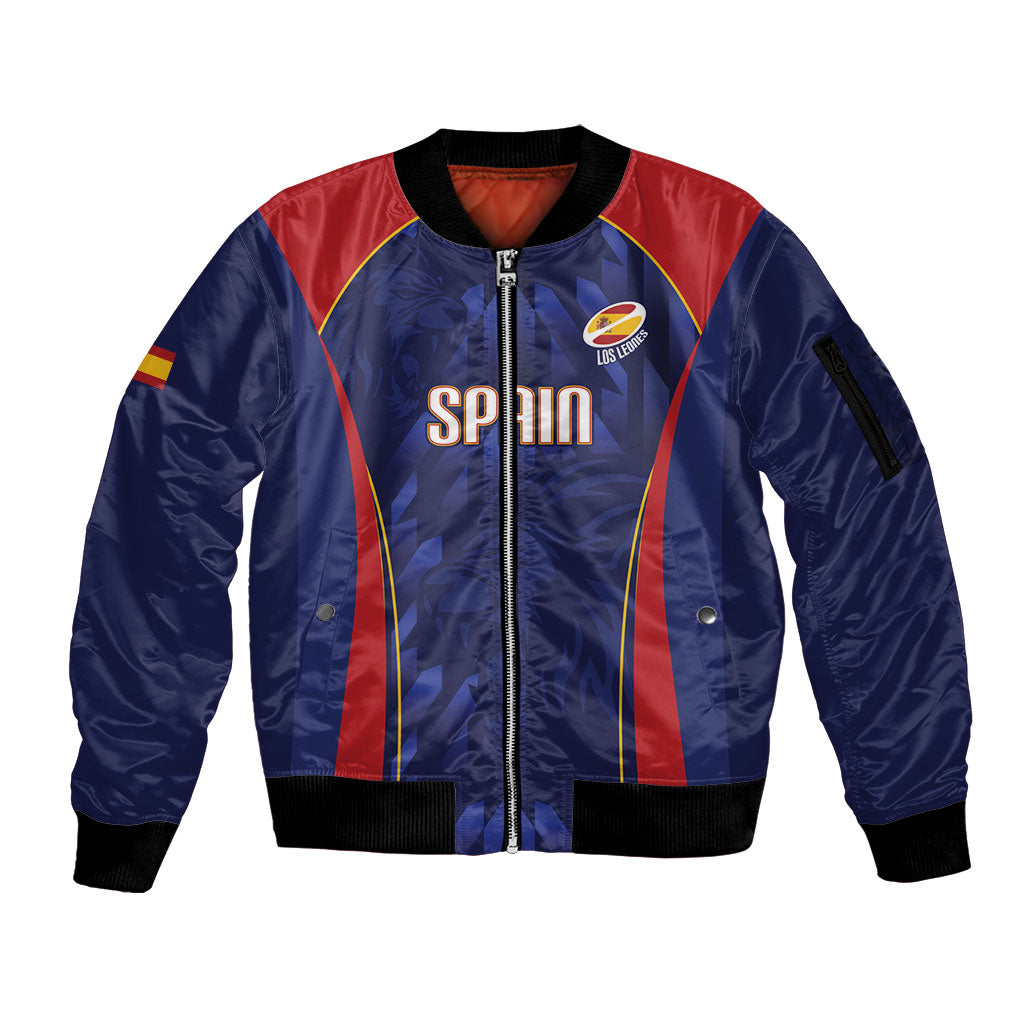 Custom Spain Rugby 2026 Sleeve Zip Bomber Jacket Vamos Los Leones Blue Version