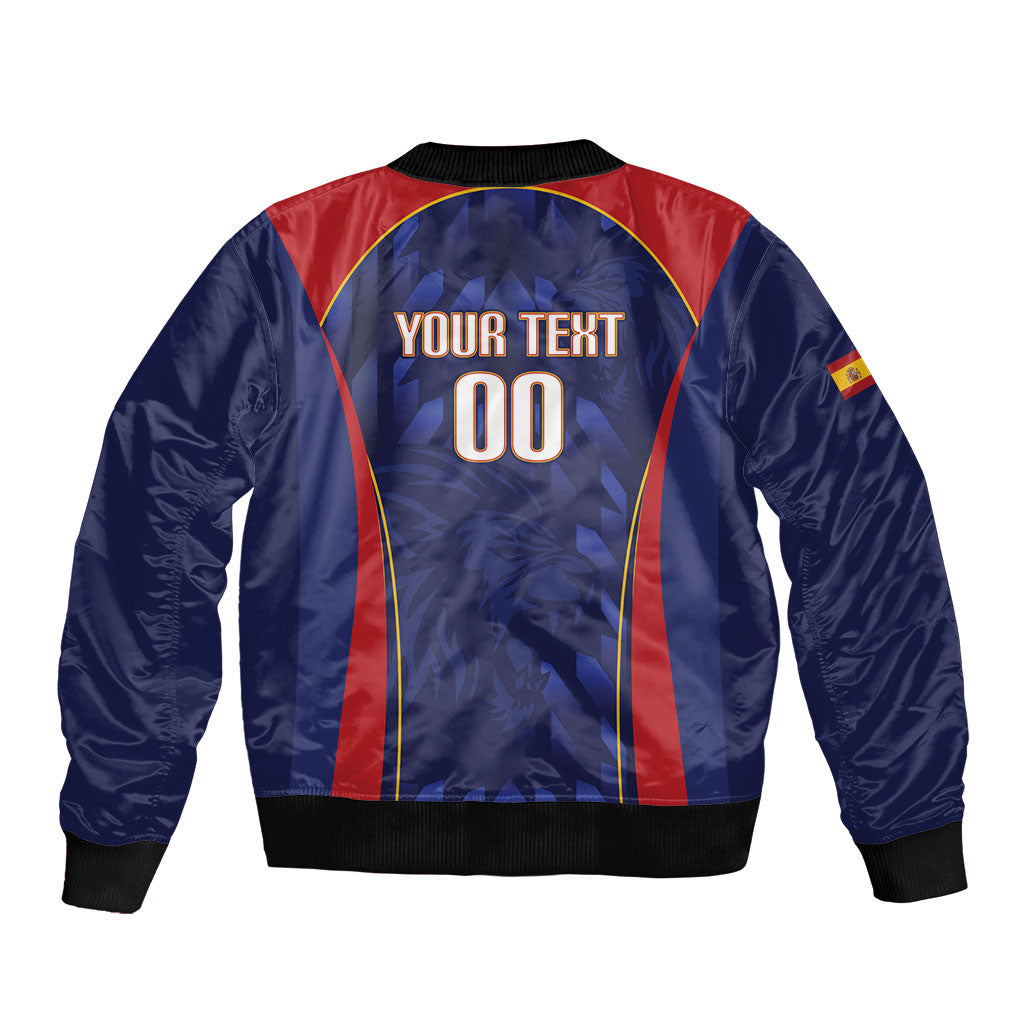 Custom Spain Rugby 2026 Sleeve Zip Bomber Jacket Vamos Los Leones Blue Version