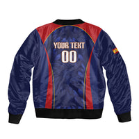 Custom Spain Rugby 2026 Sleeve Zip Bomber Jacket Vamos Los Leones Blue Version