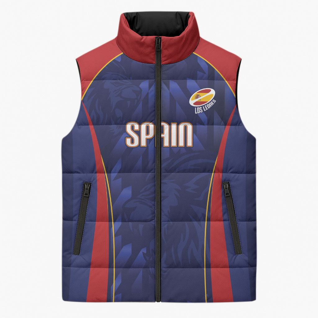 Custom Spain Rugby 2026 Sleeveless Puffer Jacket Vamos Los Leones Blue Version
