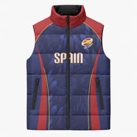 Custom Spain Rugby 2026 Sleeveless Puffer Jacket Vamos Los Leones Blue Version