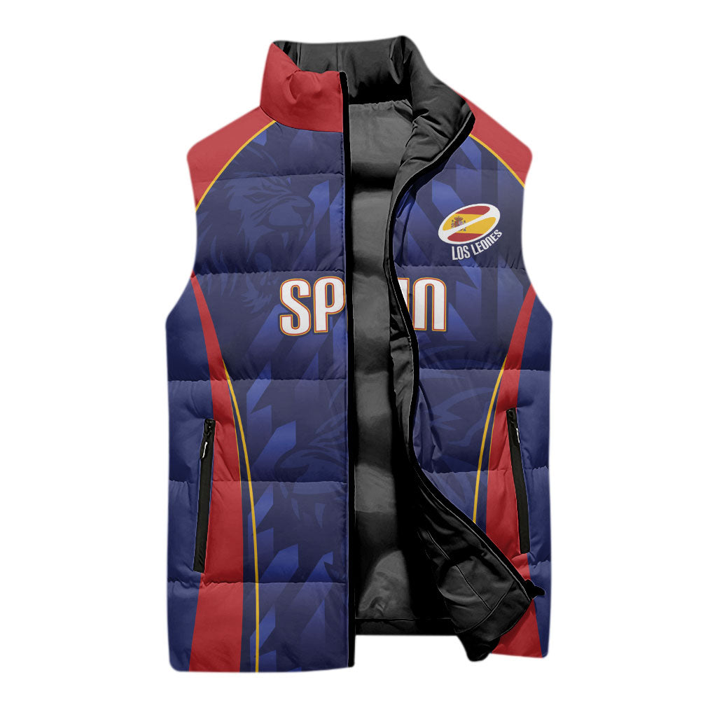 Custom Spain Rugby 2026 Sleeveless Puffer Jacket Vamos Los Leones Blue Version