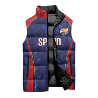 Custom Spain Rugby 2026 Sleeveless Puffer Jacket Vamos Los Leones Blue Version