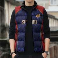 Custom Spain Rugby 2026 Sleeveless Puffer Jacket Vamos Los Leones Blue Version