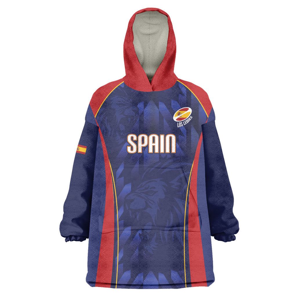 Custom Spain Rugby 2026 Wearable Blanket Hoodie Vamos Los Leones Blue Version