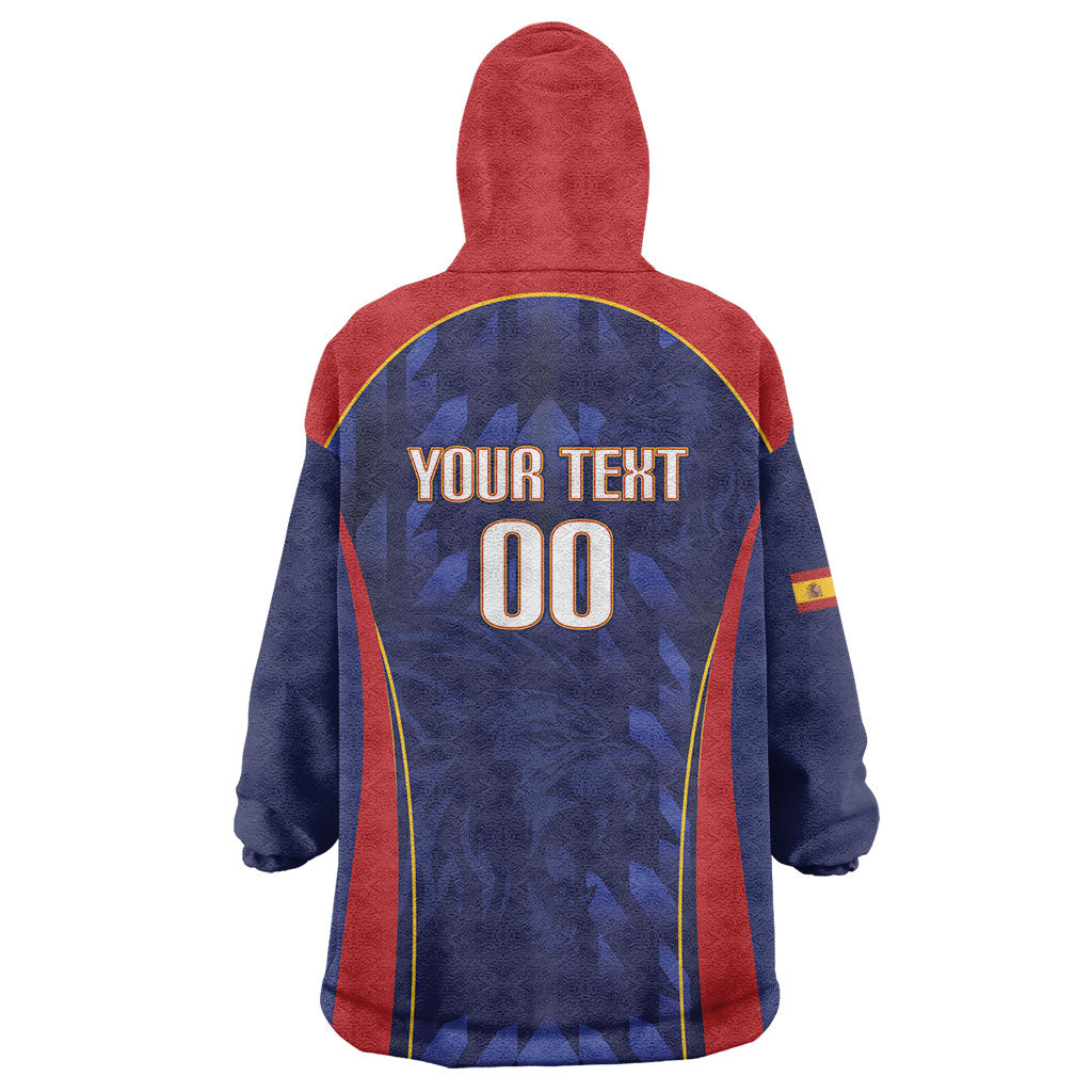Custom Spain Rugby 2026 Wearable Blanket Hoodie Vamos Los Leones Blue Version