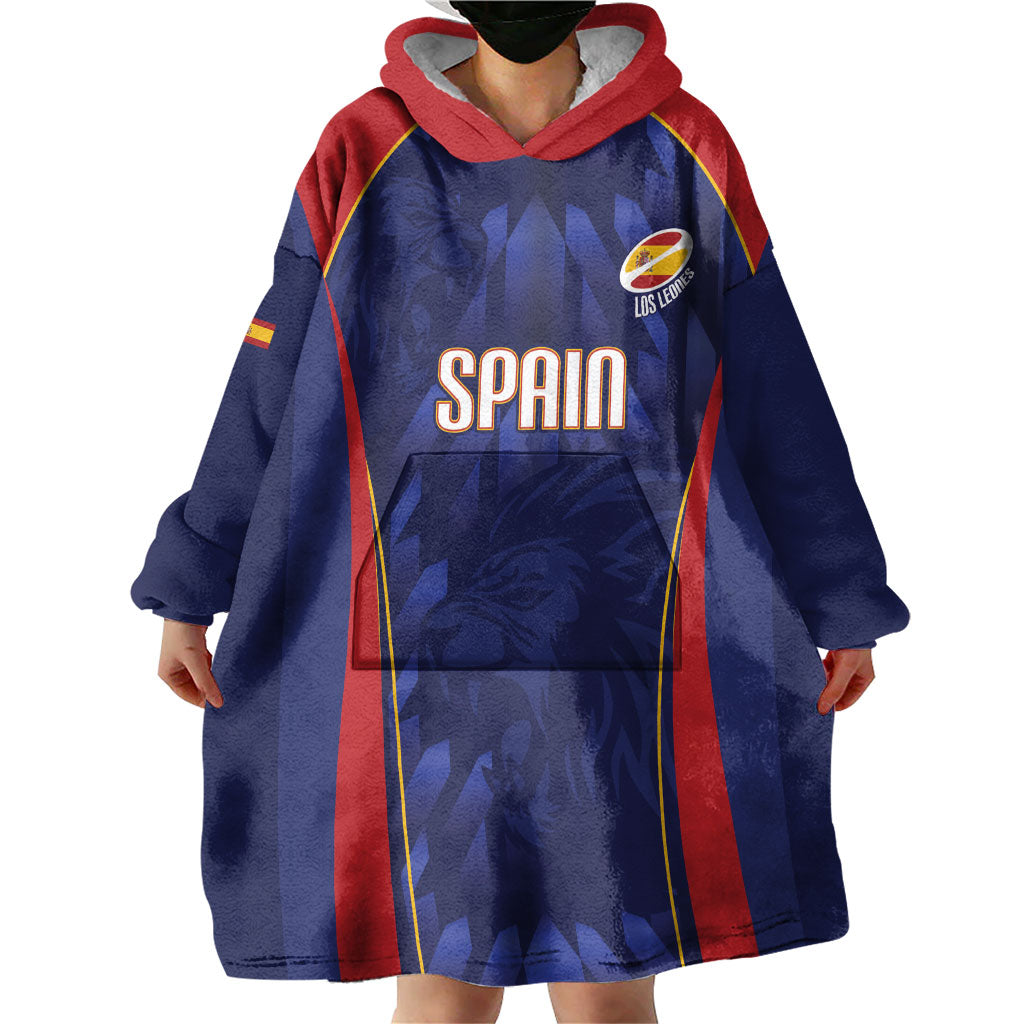 Custom Spain Rugby 2026 Wearable Blanket Hoodie Vamos Los Leones Blue Version